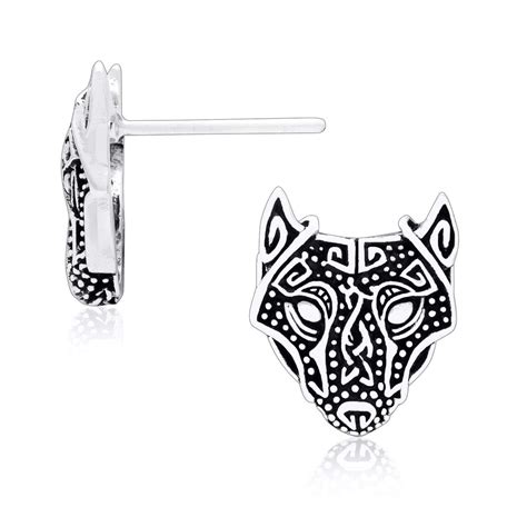 925 Sterling Silver Viking Wolf Head Stud Earrings Set Stud Earrings