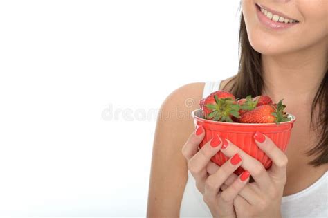 Attractive Healthy Happy Young Woman Holding A Bowl Of Fresh Ripe Juicy