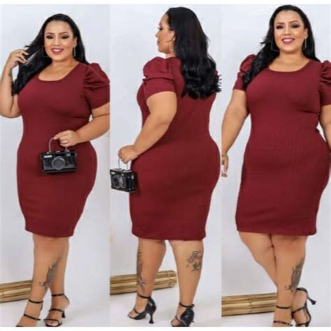 Vestido Plus Size Midi Canelado Manga Princesa Bufante Escorrega O Pre O