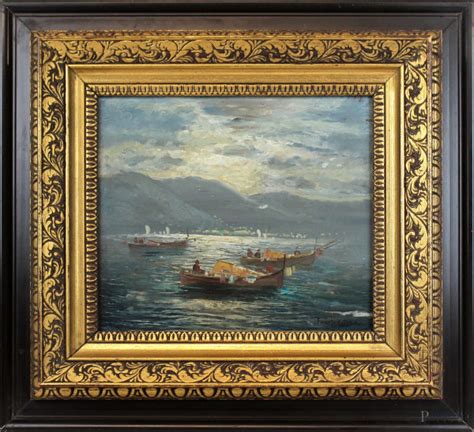 Scorcio Di Costa Con Imbarcazioni Olio Su Masonite Cm 28x32 Firmato