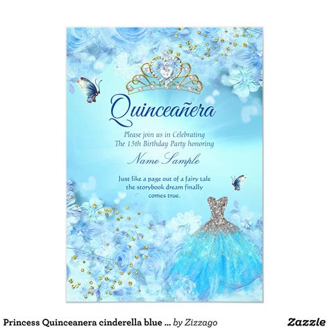 Invitación Vestido De Flores Del Azul De Princesa Quinceanera Floral Blue Dress