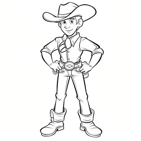 Premium AI Image | Kids cartoon coloring book cowboy outline