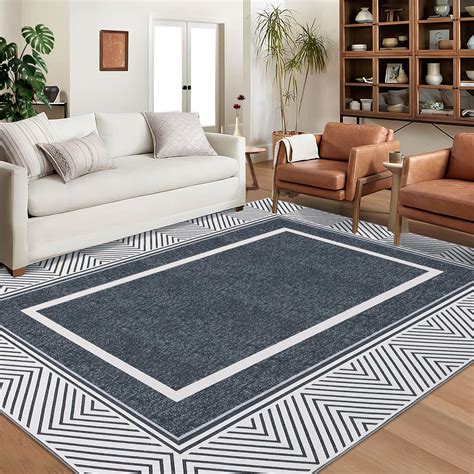 GlowSol 8 X10 Modern Bordered Area Rug Contemporary Non Shedding Stain