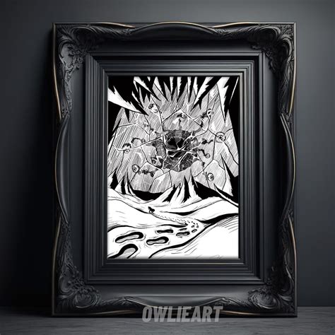 Frozen Ice Demon Frost Inktober Art Print, Snow Landscape Drawing, Pen and Ink Horror Home Décor ...