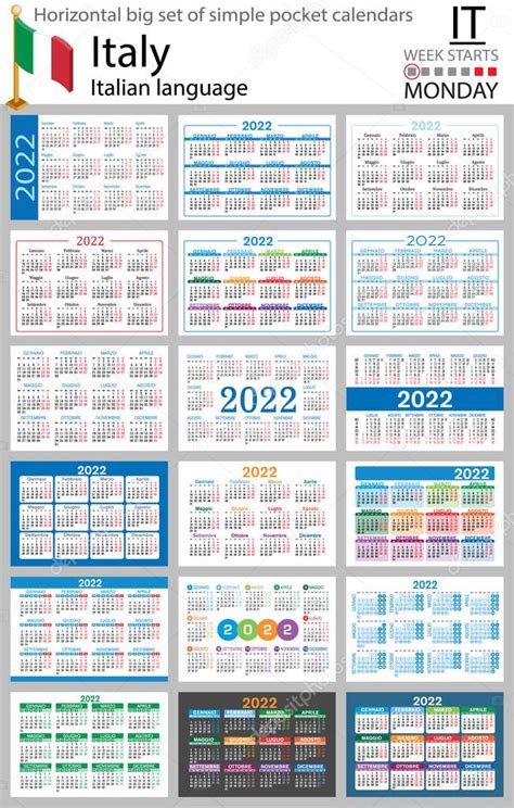 Italiano Horizontal Gran Conjunto De Calendarios De Bolsillo Para 2022