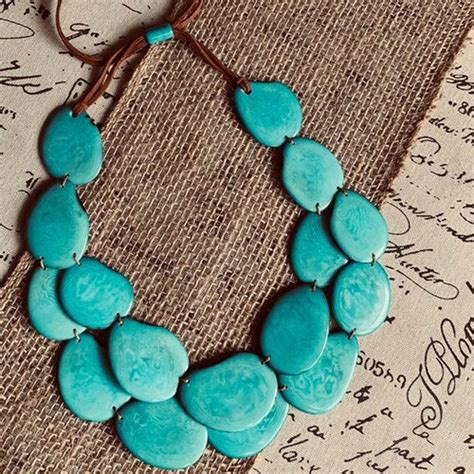 Turquoise Statement Necklace Tagua Jewelry Big Bold Chunky Etsy