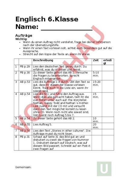 Arbeitsblatt New World 2 Unit 4 Englisch Lehrmittel