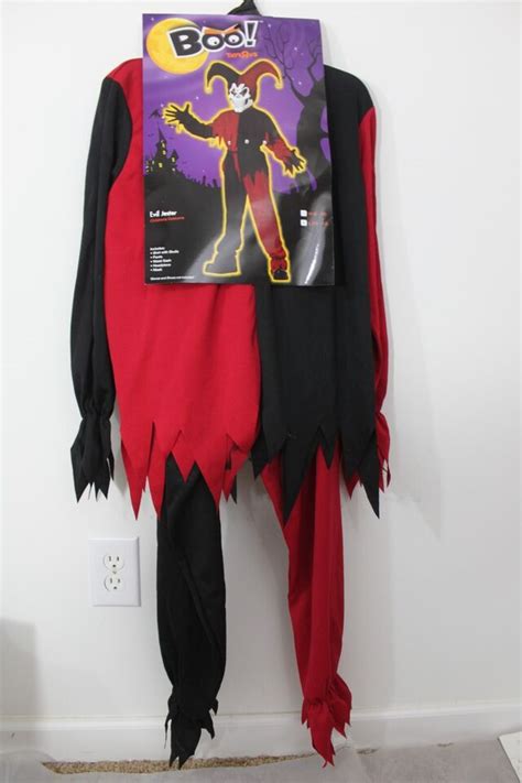 Evil Jester Child Costume Large 10 12 Harlequin Halloween Scary Red