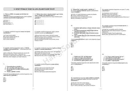 5 Sınıf Türkçe Noktalama İşaretleri Testi ve Cevapları 15 Soru