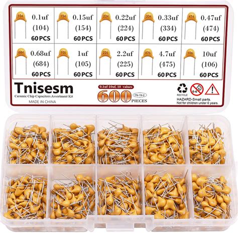 Tnisesm 600 Pcs 10Value Ceramic Capacitor Assortment Kit 0 1uf 10uf DIP