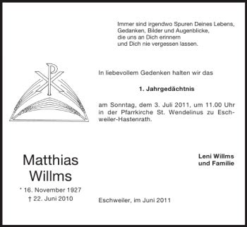 Traueranzeigen Von Matthias Willms Aachen Gedenkt