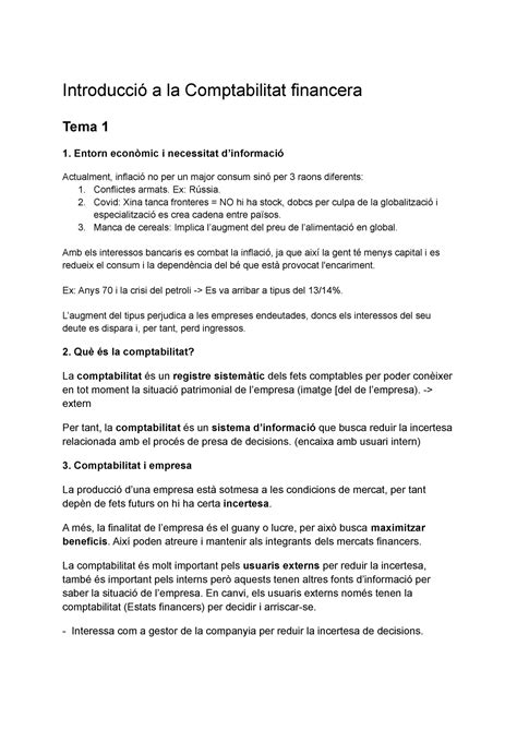 Tema 1 Introducció a la Comptabilitat financera Introducció a la