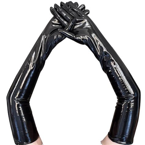 Erwachsene Sexy Lange Schwarz Latex Handschuhe Metallic Wet Look Faux