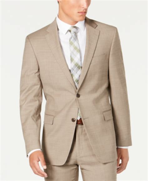 Tommy Hilfiger Mens Modern Fit Thflex Stretch Tan Sharkskin Suit