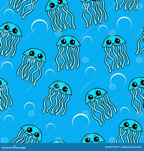 Cute Jellyfish Seamless Pattern Stock Vector Illustration Of