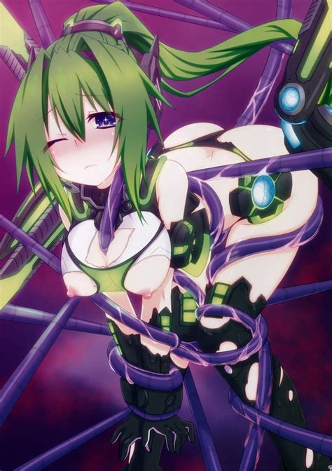 Rule 34 1girls Areolae Blue Eyes Blush Breasts Cpu Neptunia Goddess Green Hair Green Heart