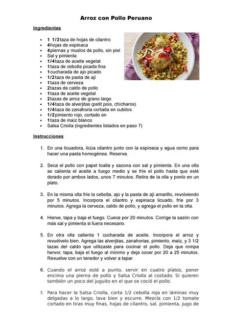 Arroz Con Pollo Peruano Receta