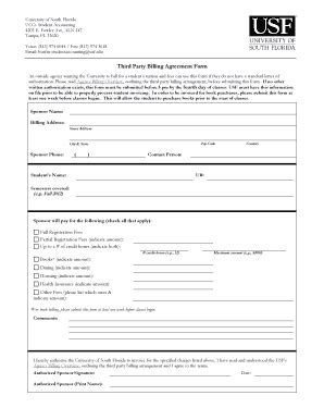 Fillable Online Usfweb Usf Third Party Billing Agreement Form