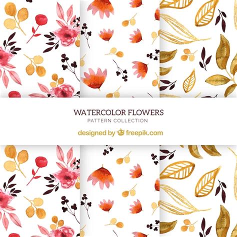 Set De Patrones De Flores En Estilo Acuarela Vector Gratis