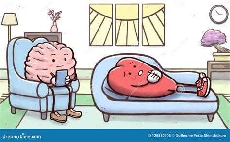 Psychologist Brain in a Therapy Session with a Patient Heart on Couch ...