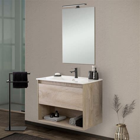 Mobile Bagno Sospeso Cm Rovere Alaska Con Cassetto E Specchio Oasi