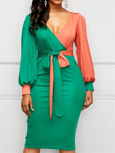 Silhouette Bodycon Dress Length Mid Calf Sleeve Length Long Sleeve