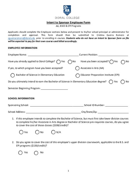 Fillable Online Intent To Sponsor Employee Form Fax Email Print Pdffiller