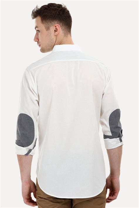 Buy Online Offwhite Charcoal Patches Solid Shirt With Elbow Patches For Mens Zobello