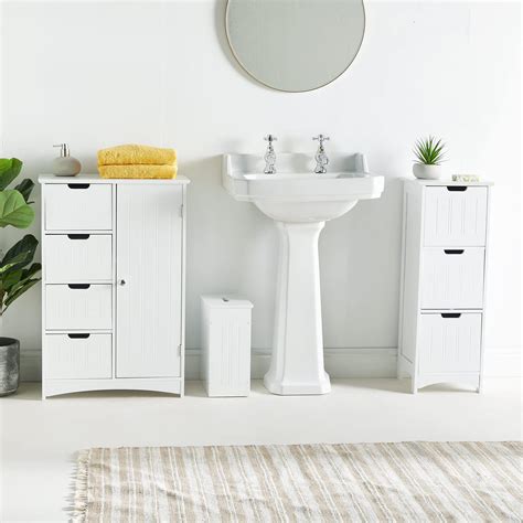 Vonhaus Bathroom Drawers White 3 Drawer Storage Unit Slimline