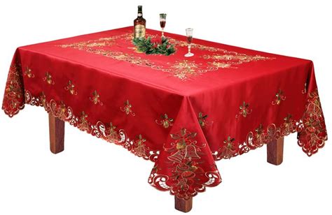 Creative Linens Holiday Christmas Tablecloth Round Embroidered Bell