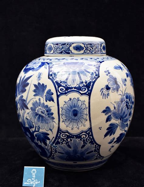 Dutch Blue White Royal Delft Hand Painted Ginger Jar With Lid