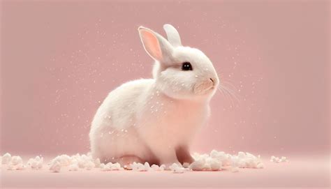 Conejito Esponjoso Blanco Feliz Pascua Con Nieve Foto Premium