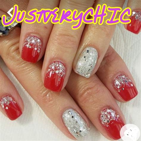 Red And Silver Glitter Press On Nails Medium Square Red And Silver