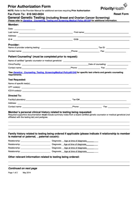 Fillable Prior Authorization Form Priority Health Printable Pdf Download