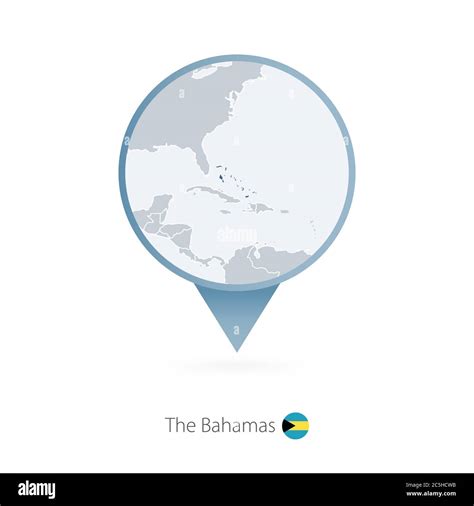 Map Pin With Detailed Map Of The Bahamas And Neighboring Countries