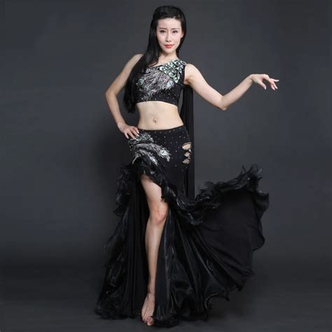 New Peacock Tail Spaghetti Strap Sleeveless Long Skirt Sexy Belly Dance