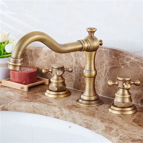 European Antique Brushed Bronze 3 Hole Dual Handle Widespread Bathroom