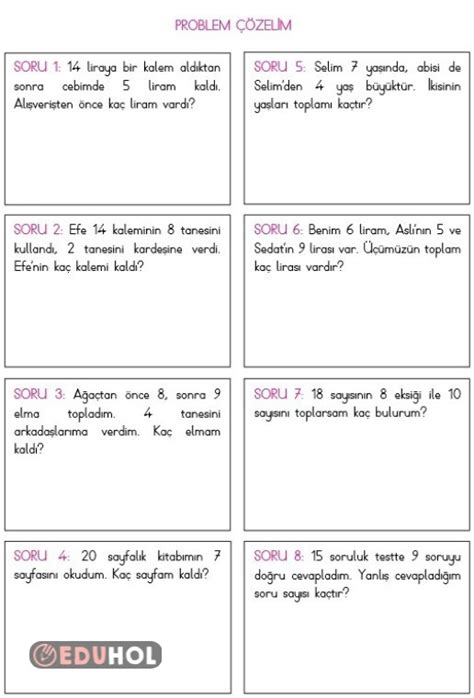 Toplama Çıkarma Problemleri Eduhol Ders Videoları İzle Online