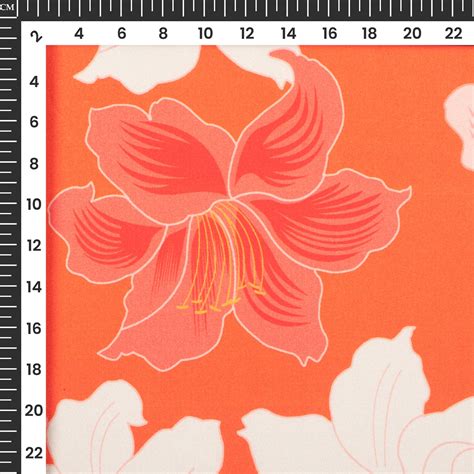 Salamander Orange Floral Digital Print Crepe Silk Fabric Fabcurate