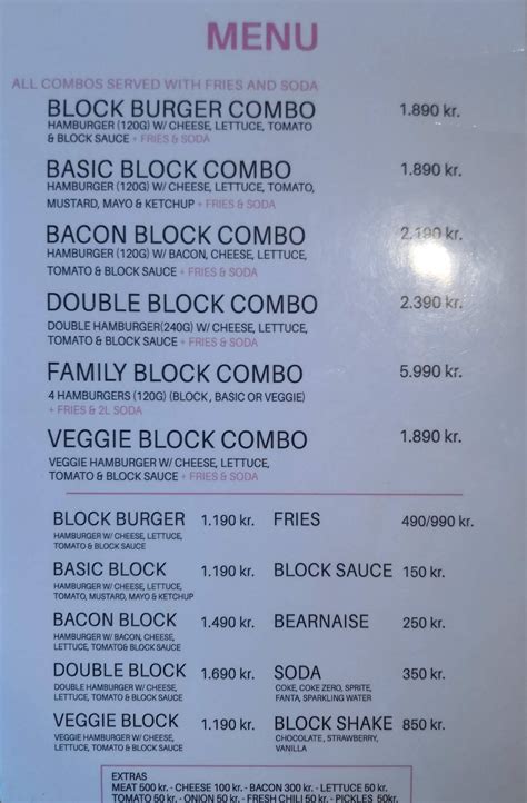 Menu At Block Burger Restaurant Reykjav K