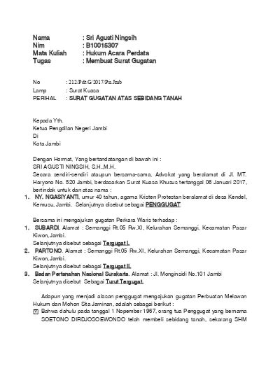 Detail Contoh Surat Gugatan Dalam Hukum Acara Perdata Koleksi Nomer 11