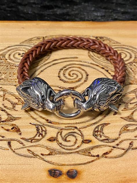 Viking Wolf Bracelet Odin S Wolves Viking Bracelet 7 5 Braided Brown