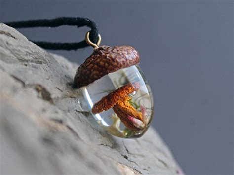 Mushroom Acorn Necklace Natur Terrarium Necklace Resin Acorn Pendant