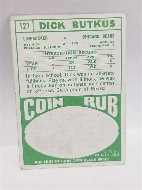 Topps Card Dick Butkus Chicago Bears Ebay