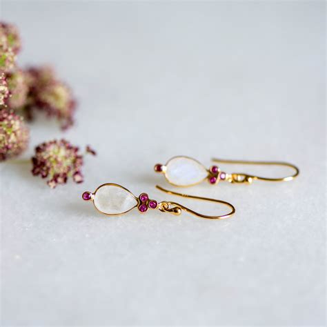 Shop Juniper Drop Earrings With Moonstone And Ruby Zirconia Memara