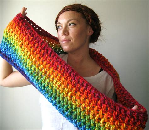 Double Rainbow Scarf Extra Chunky Handmade Bright And Colorful I Need One For Winter Love It