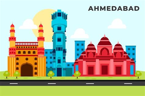 Free Vector | Colorful ahmedabad skyline