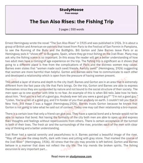 The Sun Also Rises The Fishing Trip Free Essay Example