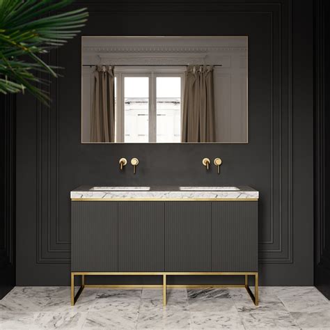 Couture Floorstanding Fluted Vanity Unit Matte Black 1400mm Lusso