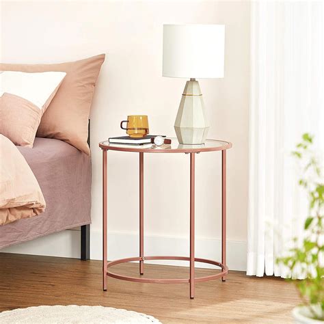 Vasagle Round Side Table Glass End Table With Metal Frame Small Coffee Accent Table Bedside